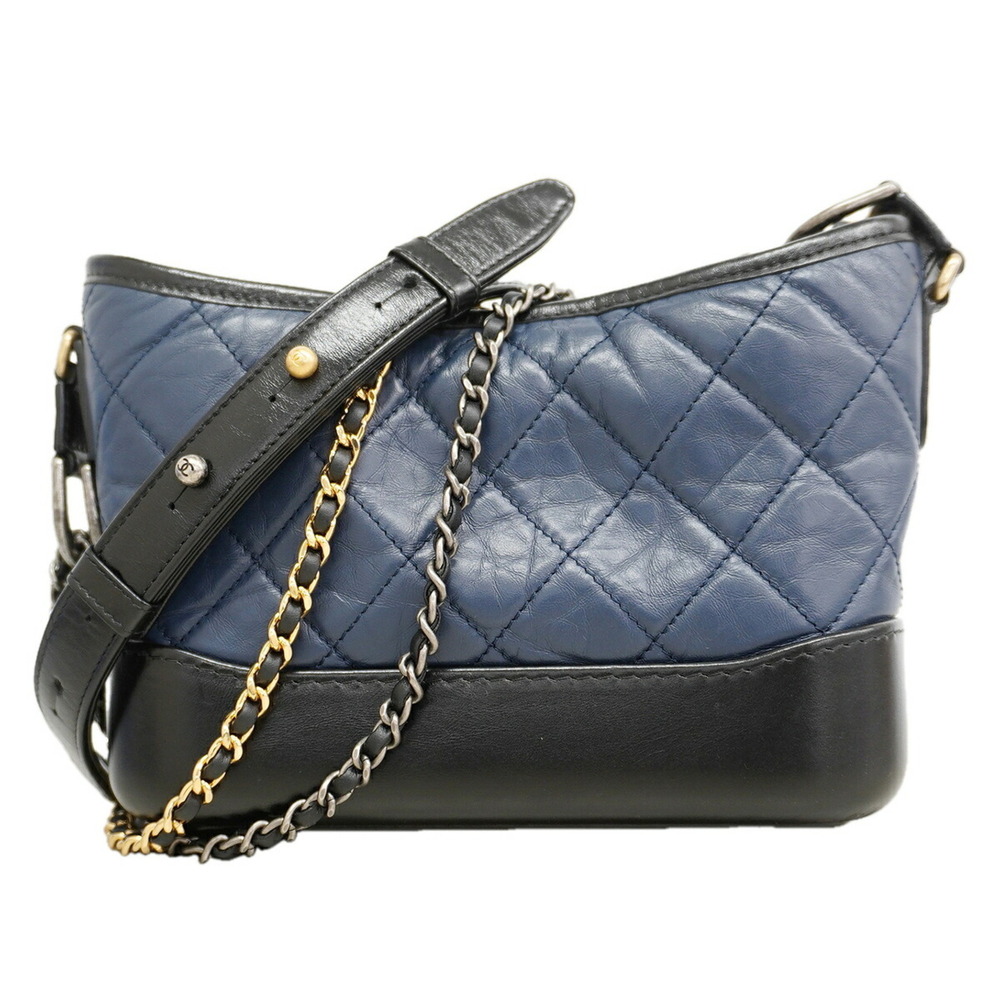 Chanel Shoulder Bag, Gabrielle de Chanel, Calfskin, Navy, Black, Gold, Women's